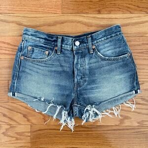 Levi's 501 Womens Selvedge Denim Micro Jean Shorts 26 Blue Cut-Off Button Fly